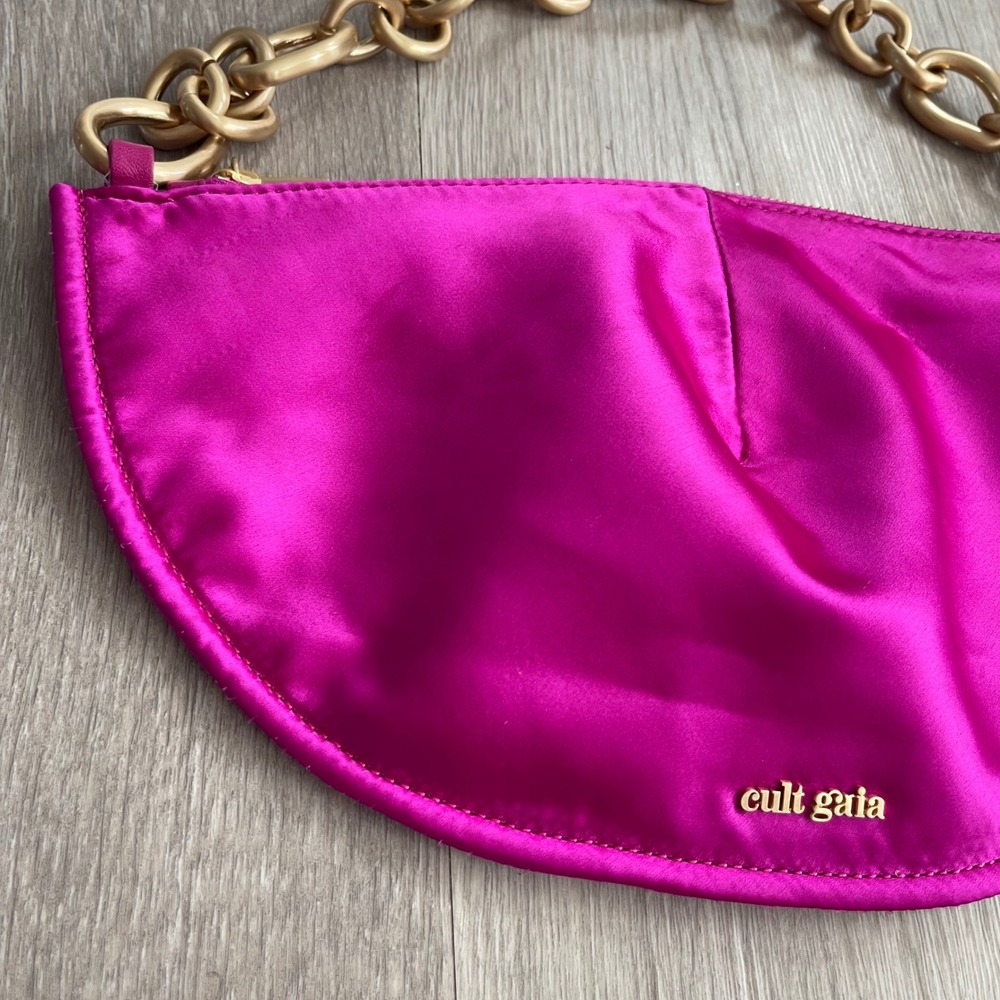 Cult Gaia Estrella Mini Anemone Pink Satin Gold Chain Shoulder Bag Chic Glam Y2K - Picture 4 of 12